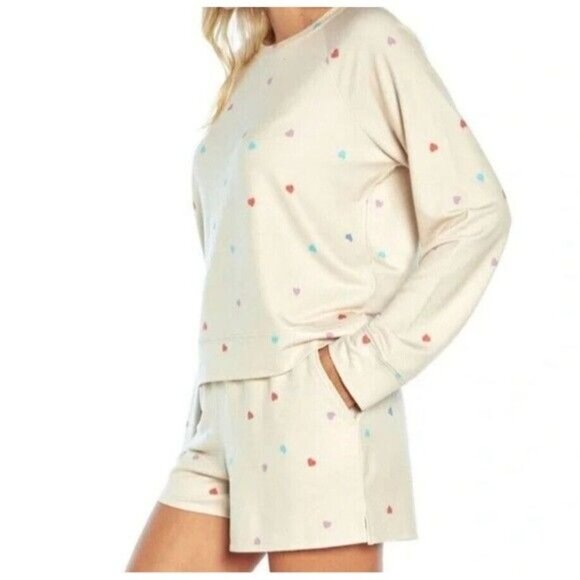 Wildfox Womens Relaxed Fit Super Soft Sweatshirt And Short Lounge Set M Cream - Picture 4 of 13